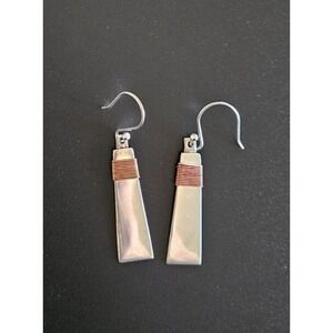 Modernist Boho HOB 925 Sterling & Copper Artisan Dangle Earrings Vintage
